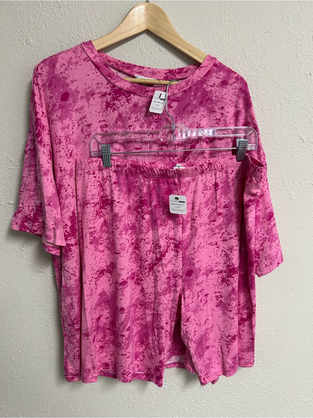 Fashion Nova Chelsea Biker Short Set Fuchsia Pink Acid Wash Plus Size 2X NWT